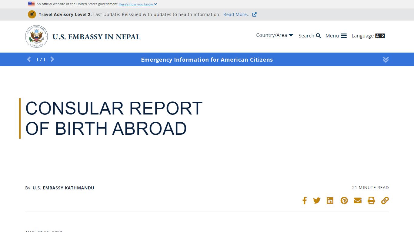Consular Report of Birth Abroad - U.S. Embassy in Nepal